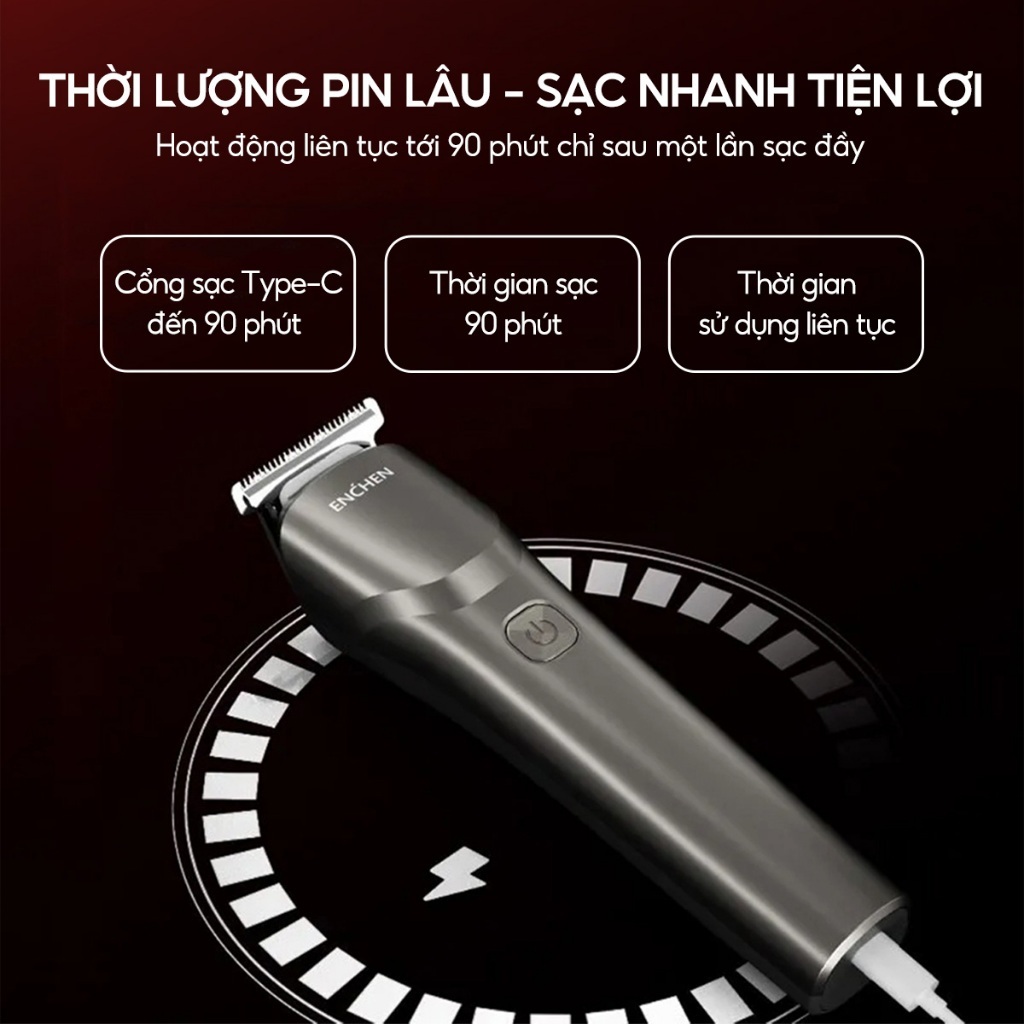Tông đơ cắt tóc Enchen Beardo 2, lưỡi thép không gỉ, tặng 4 cử tạo kiểu - Cắt Tóc Tại Nhà Dễ Dàng