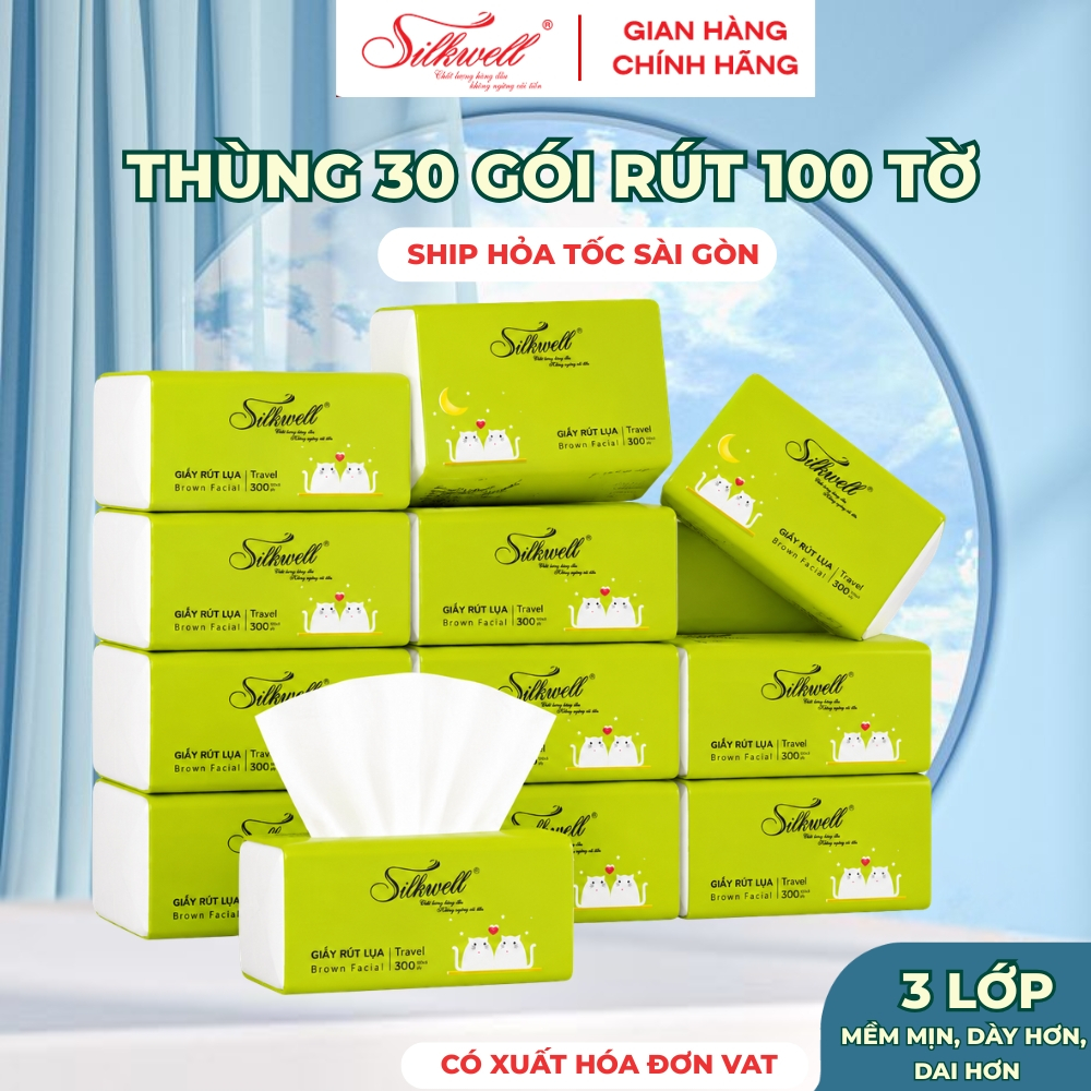 [HỎA TỐC] Khăn Giấy Rút MiNi Silkwell Gấu Trúc Thùng 30 Gói 100 Tờ/Gói/3 Lớp - Siêu Dai Mềm Mịn