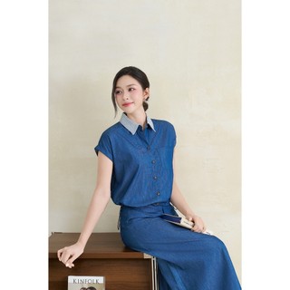 Áo Kiểu Nữ LAMER FASHION Dáng Sơ Mi Vai Chờm Phối Cổ Rút Gấu Phối Chân Váy Dáng Dài V61H26H008 V62M26H004