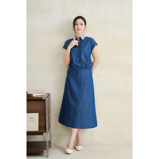 Áo Kiểu Nữ LAMER FASHION Dáng Sơ Mi Vai Chờm Phối Cổ Rút Gấu Phối Chân Váy Dáng Dài V61H26H008 V62M26H004