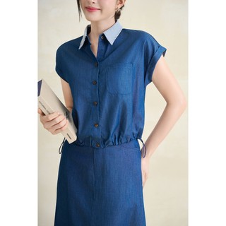 Áo Kiểu Nữ LAMER FASHION Dáng Sơ Mi Vai Chờm Phối Cổ Rút Gấu Phối Chân Váy Dáng Dài V61H26H008 V62M26H004