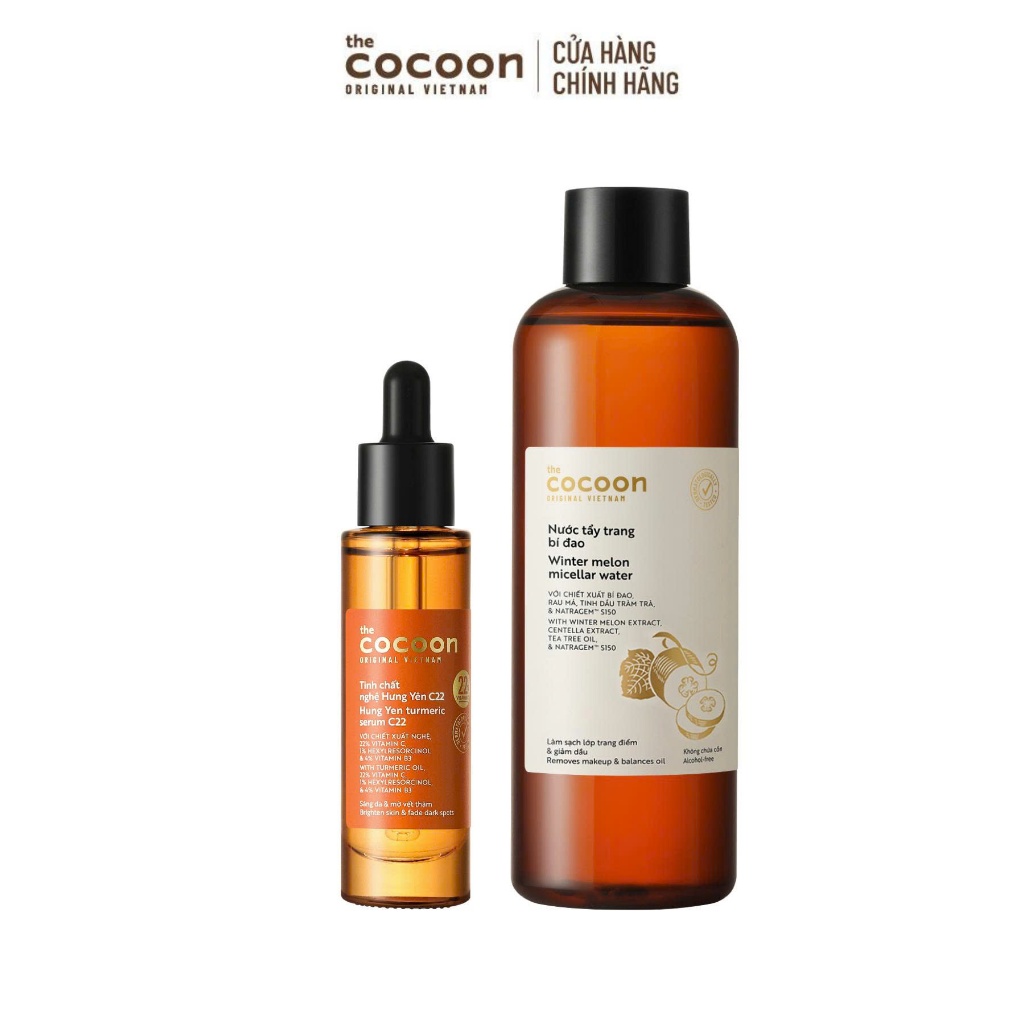 [MUA 2 GIẢM 40%] Combo 1 Tinh chất nghệ Hưng yên C22 - 22% Vitamin C 30ml + 1 Nước tẩy trang bí đao Cocoon 500ml