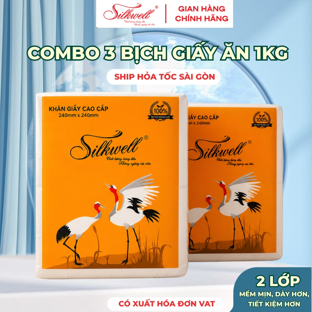 [HỎA TỐC] Khăn Giấy Lụa Silkwell Combo 3 Bịch K240 1kg/Túi - 2 Lớp Mềm Mịn, Siêu Dai Thấm Hút