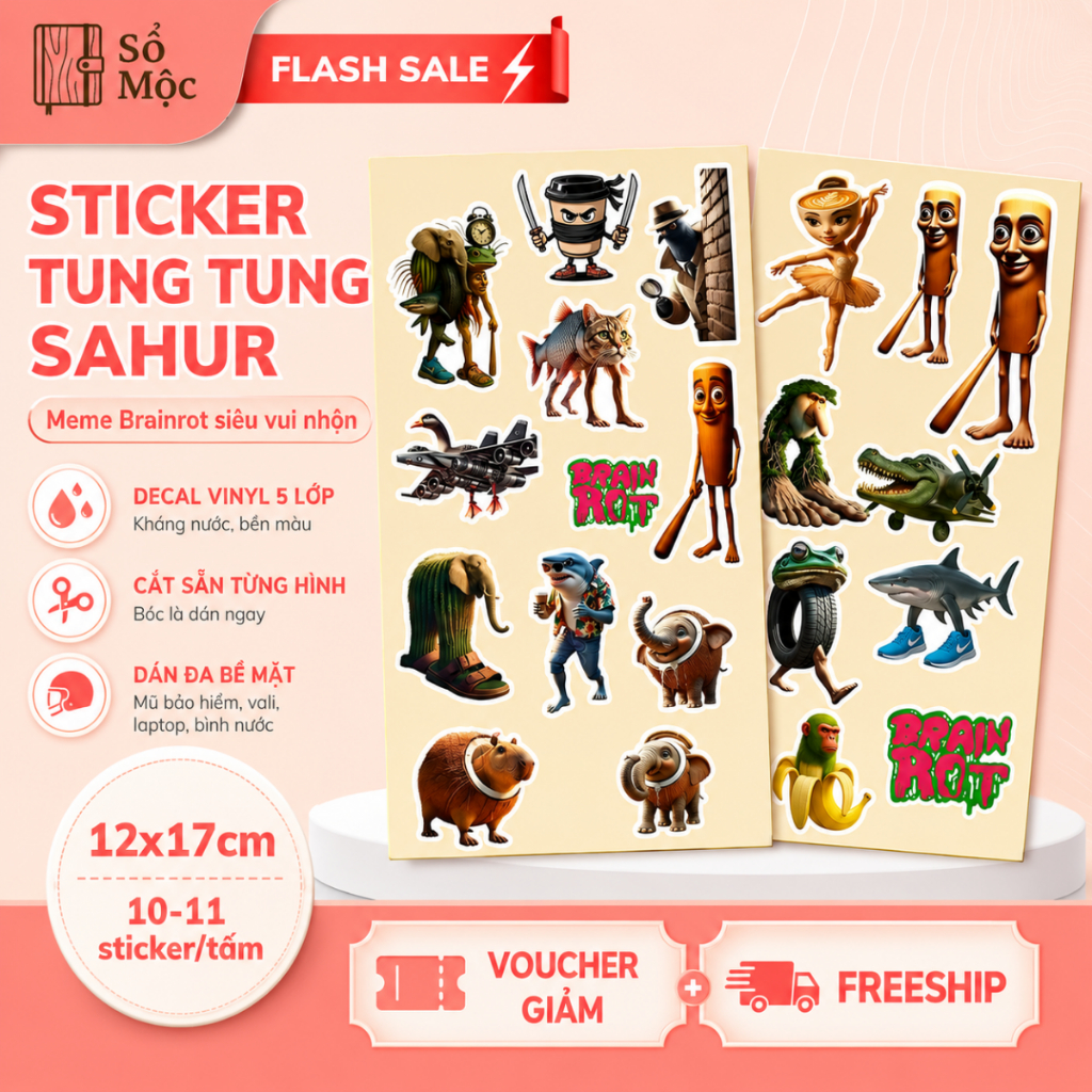 Sticker Tung Tung Sahur Meme - Sticker Meme Brainrot Dán Mũ Bảo Hiểm ...