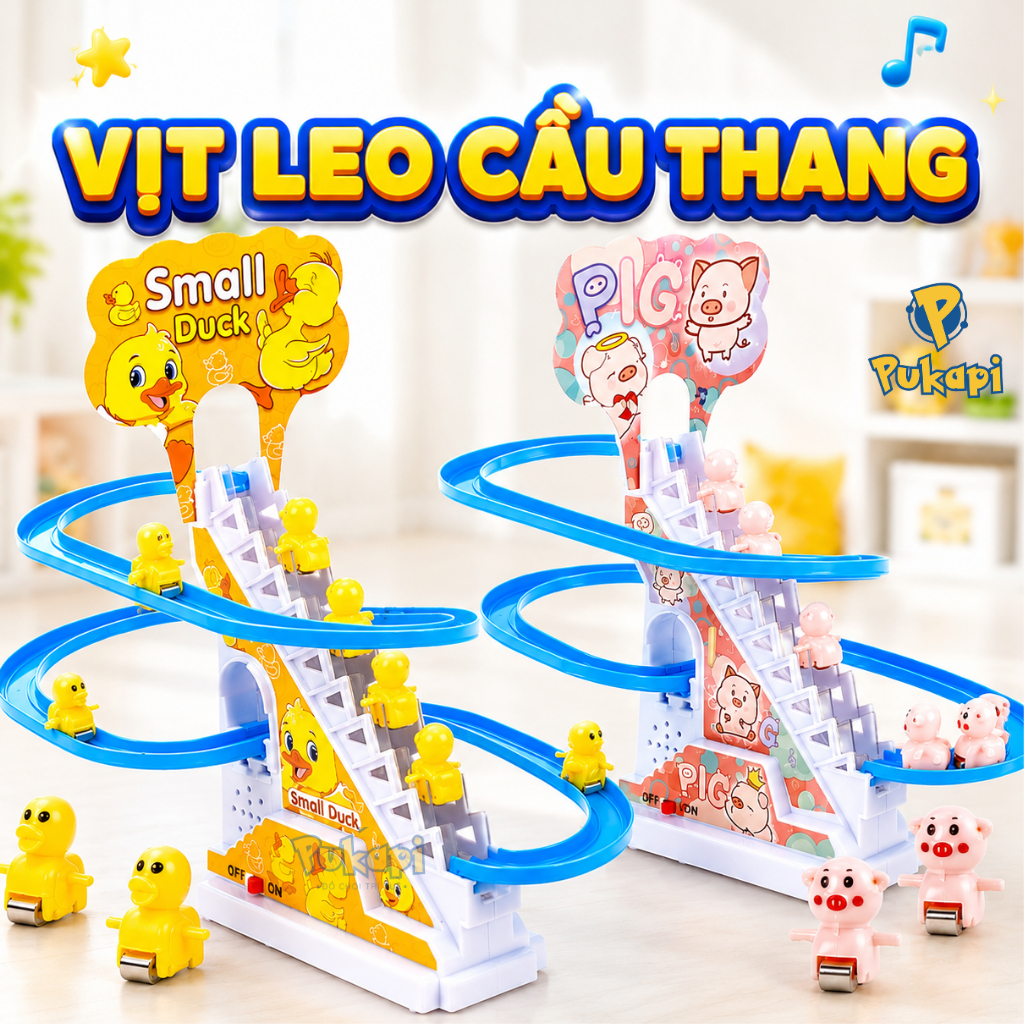 Đồ Chơi Vịt Leo Cầu Thang Đồ Chơi Con Vịt Leo Cầu Thang 12 Vịt Doremon Kitty Cầu Trượt Vịt Vàng-Đồ Chơi Cho Bé PUKAPI