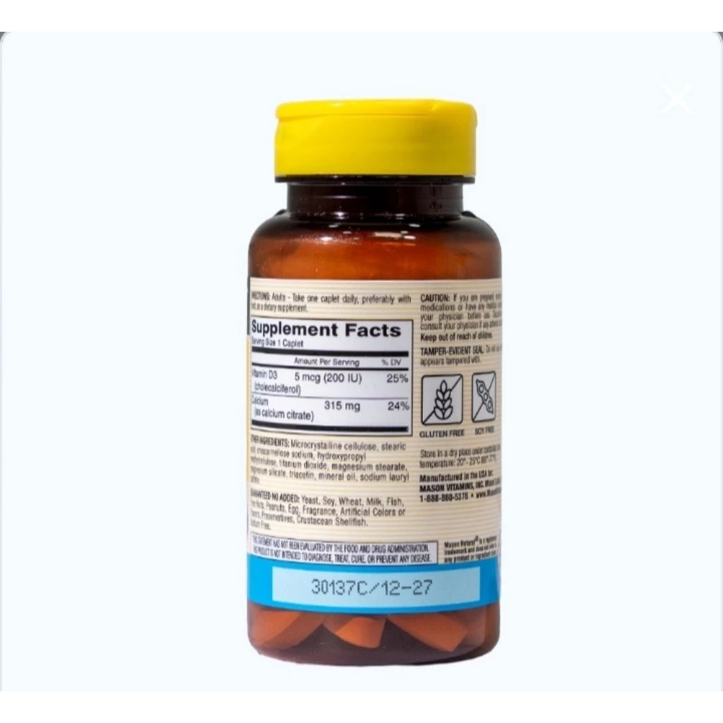 TPBVSK MASON NATURAL CALCIUM CITRATE + D3 Hỗ Trợ Xương Chắc Khỏe Hộp 60 viên