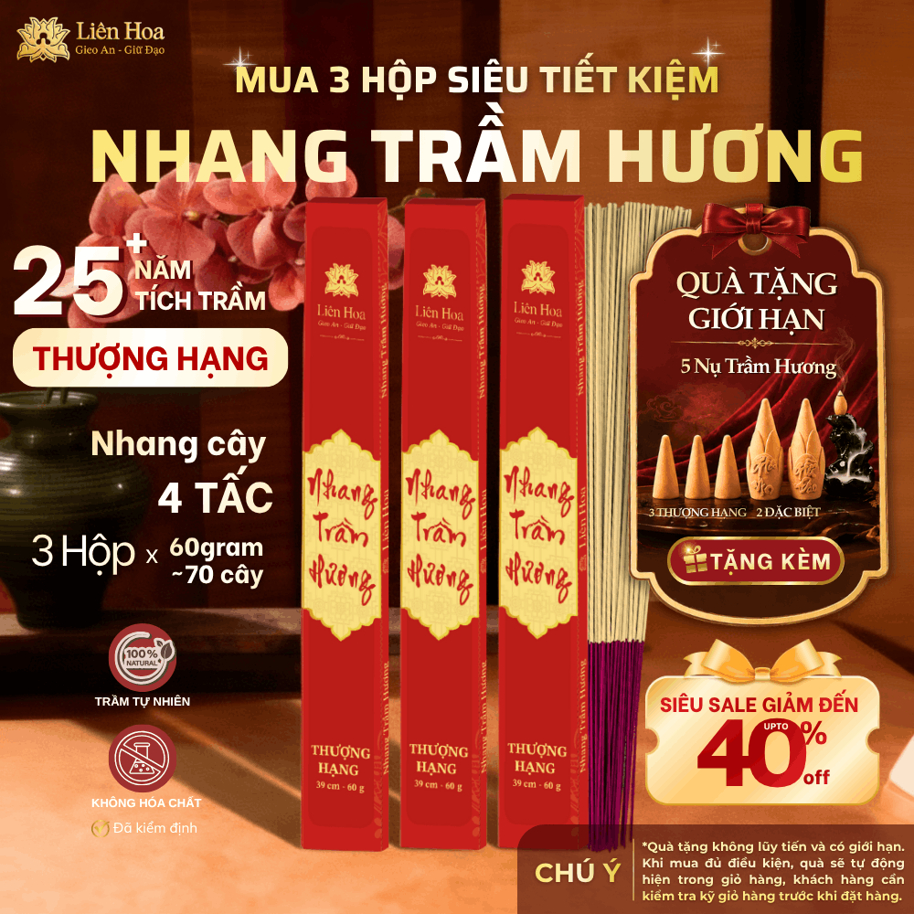 [MUA 3 GIÁ TỐT] Nhang Trầm Hương Thượng Hạng 39cm 60g Liên Hoa | Nhang Cây Trầm Hương, Ít Khói