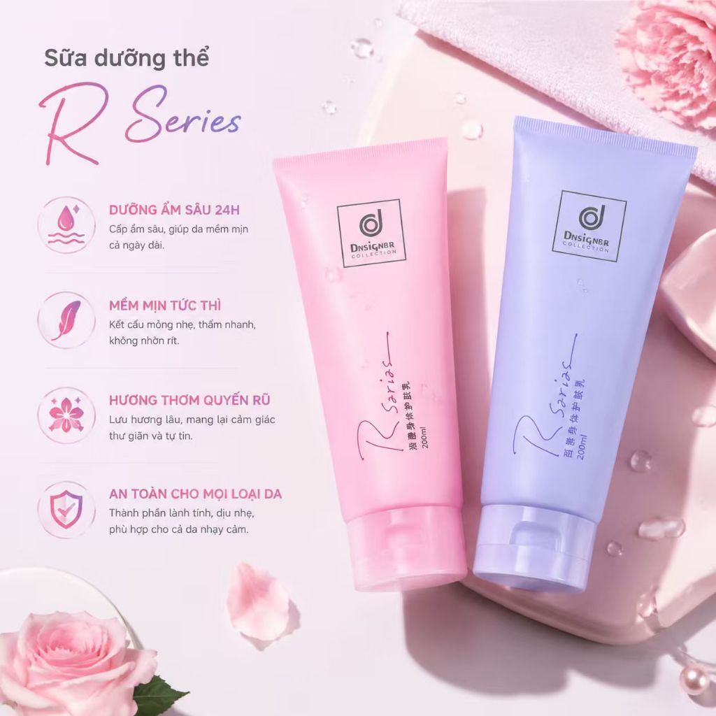Kem dưỡng da toàn thân làm trắng da hương hoa hồng dòng R 200ml,kem 72Hdưỡng ẩm và cấp nước cho da,phù hợp với mọi loại