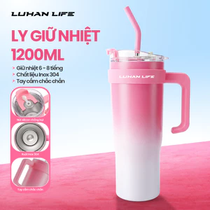ly giữ nhiệt 1200ml Inox 304 cao cấp, cốc giữ nhiệt nhiệt nóng lạnh có quai kèm ống hút LUHANLIFE