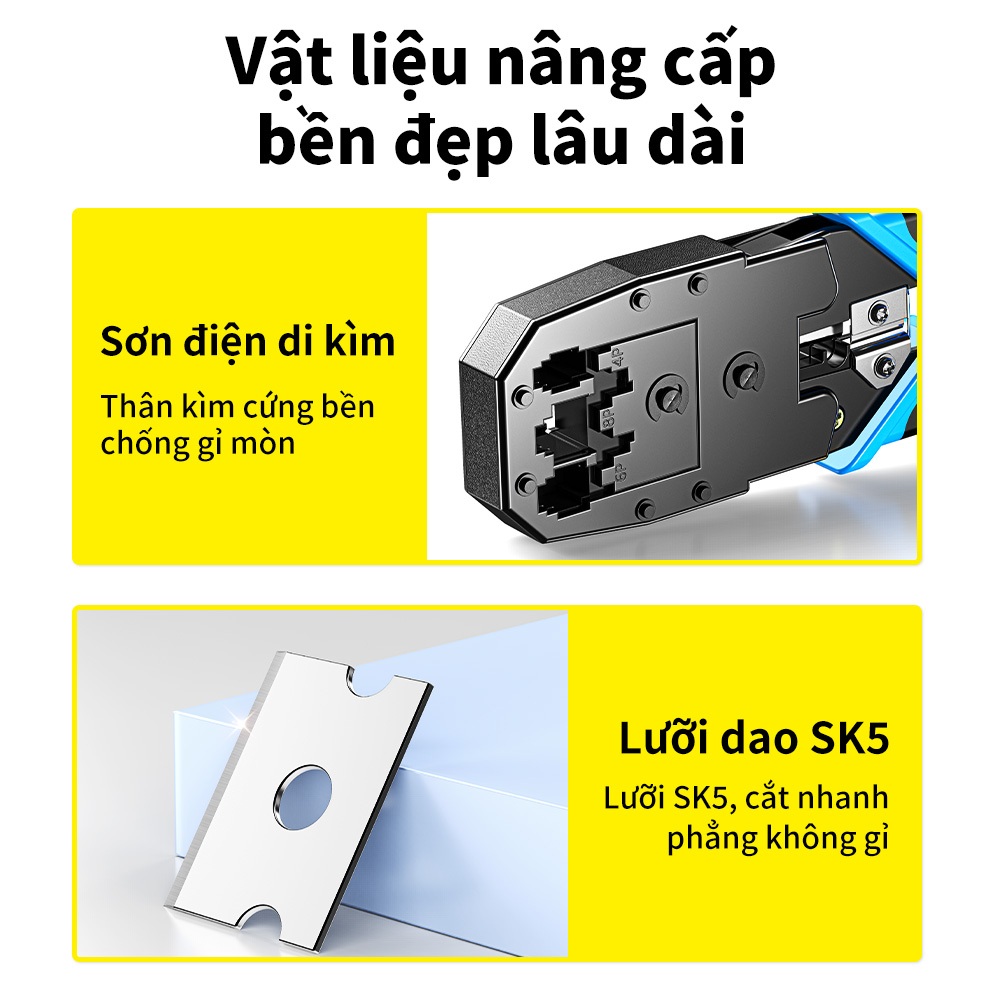 Kìm Bấm Mạng RJ45 Đa Năng Kìm Ép Hạt Mạng Có Chức Năng Tuốt Dây Cho Thợ Mạng