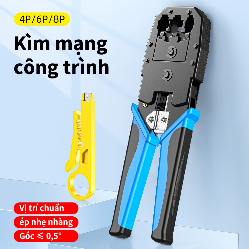 Kìm Bấm Mạng RJ45 Đa Năng Kìm Ép Hạt Mạng Có Chức Năng Tuốt Dây Cho Thợ Mạng