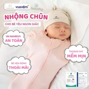 Nhộng chũn cho bé sơ sinh Nunupetit Vua Nệm Bubaby Bamboo, Túi ngủ khóa giữa thoáng mát an toàn