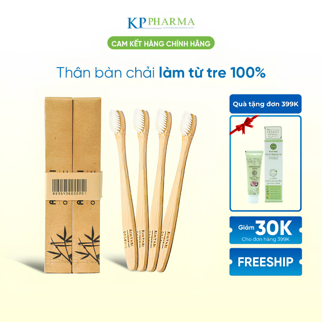 Bàn chải tre AimThai – Lông mềm êm nướu – Thân tre tự nhiên – Giảm rác thải nhựa