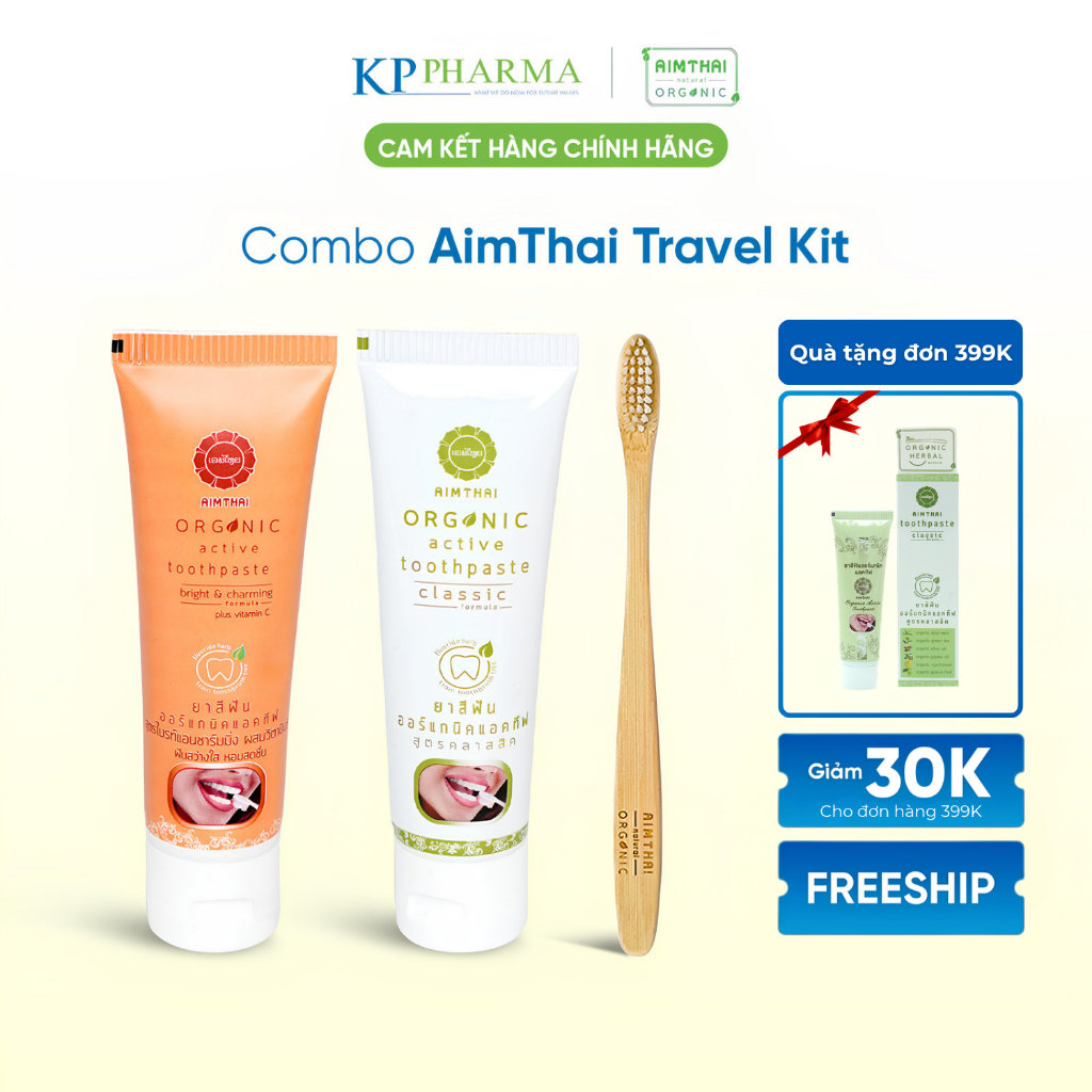 Combo AimThai Travel Kit – Kem đánh răng thảo dược 20g & Bàn chải tre – Gọn nhẹ mang đi du lịch