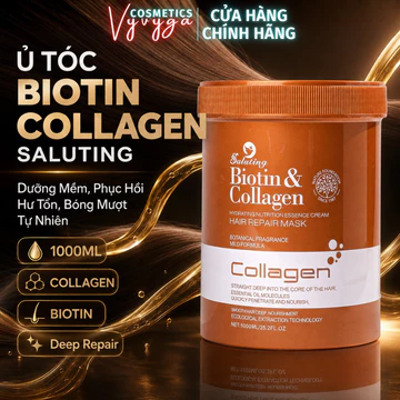 Ủ tóc hấp tóc BIOTIN COLLAGEN SALUTING Mask 1000ML Dầu xả hấp tóc kem ủ dưỡng chăm sóc tóc siêu phục hồi tóc hư tổn UT13