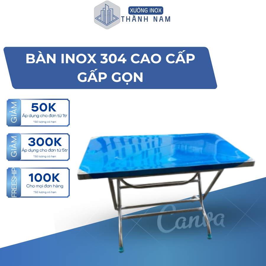 BÀN CHỮ NHẬT INOX- GẤP GỌN ĐỦ KÍCH THƯỚC