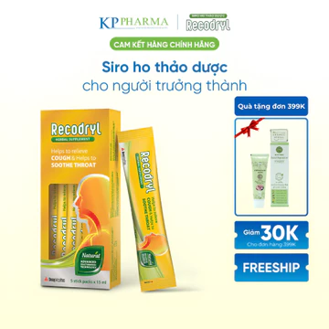 Siro thảo dược Recodryl – Hỗ trợ làm dịu họng, giảm cảm giác khô rát – Hộp 6 gói
