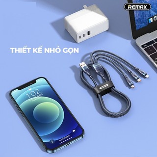 Cáp sạc nhanh 3 đầu 66W Remax RC-199th TypeC/ Laining/ MicroUSB max 6A - dây bọc dù 1.2m truyền data