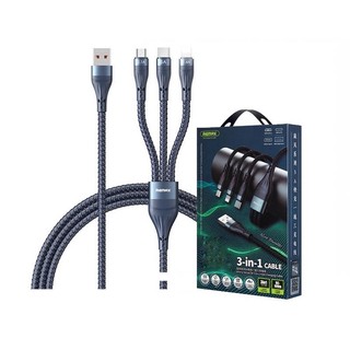 Cáp sạc nhanh 3 đầu 66W Remax RC-199th TypeC/ Laining/ MicroUSB max 6A - dây bọc dù 1.2m truyền data