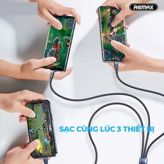 Cáp sạc nhanh 3 đầu 66W Remax RC-199th TypeC/ Laining/ MicroUSB max 6A - dây bọc dù 1.2m truyền data