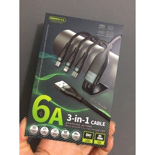 Cáp sạc nhanh 3 đầu 66W Remax RC-199th TypeC/ Laining/ MicroUSB max 6A - dây bọc dù 1.2m truyền data