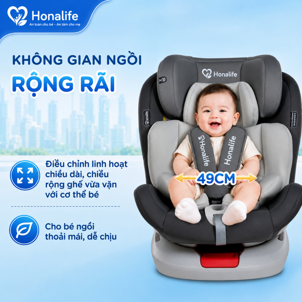 Ghế ngồi ô tô Honalife, bảo hành 24 tháng đạt chuẩn i-Size , dễ dàng tháo lắp tiện lợi
