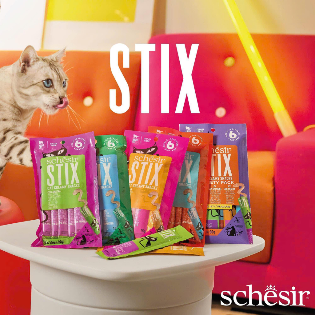 Súp Thưởng Mèo Schesir Stix – Thưởng Mềm Dạng Kem Dành Cho Mèo (6x15g)