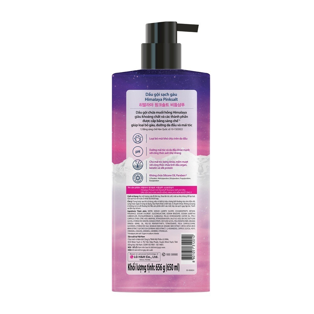 [DATE 20/8/2026] Dầu gội sạch gàu muối hồng Himalaya mềm mượt óng ả Soft and Silky 650ml