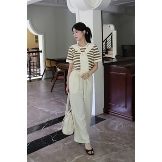 Áo Thun Nữ Basic LAMER FASHION Áo Kiểu Phối Khăn Liền Chất Cotton Mềm Mát Kẻ Sọc O61B26H016
