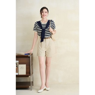 Áo Thun Nữ Basic LAMER FASHION Áo Kiểu Phối Khăn Liền Chất Cotton Mềm Mát Kẻ Sọc O61B26H016