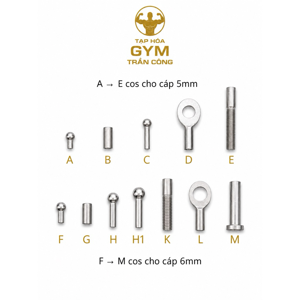 Đầu bấm cos dây cáp máy gym, chất liệu hợp kim nhôm