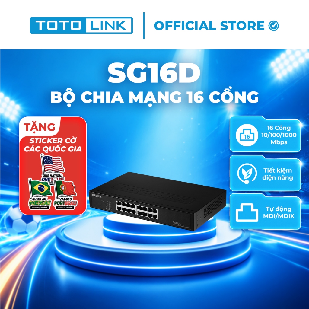 [Hoả Tốc] Bộ chia mạng Switch 16 cổng Gigabit TOTOLINK SG16D cho PC Laptop dễ sử dụng