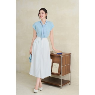 Chân Váy Công Sở LAMER FASHION Dáng Dài Xoè Cạp Chun Màu Trắng Có Túi Xếp Ly 2 Lớp V62L25Q013 O62L26Q008