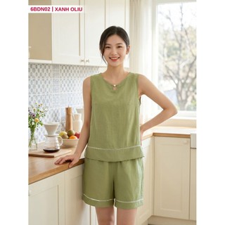 (Sẵn)6BDN02Đồ bộ nữ CARDINA chất liệu đũi bamboo họa tiết thêu nhẹ nhàng trang nhã thoáng mát 6BDN02