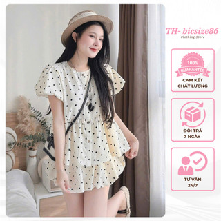 Set áo kiểu nữ babydoll kèm chân váy bí chấm bi chất đũi form 45-60kg