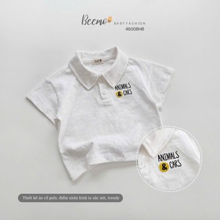 Bộ polo cổ đức bé trai, bộ thun áo trắng in hoạ tiết cộc tay quần kaki bé trai