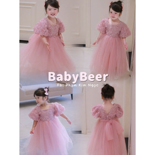 {chính phẩm_babybeer loại1} Váy Hoa Hồng phối lưới cho bé/váy công chúa hồng cho bé 🌸