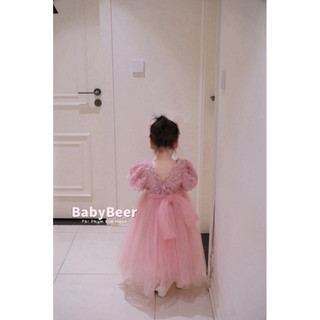 {chính phẩm_babybeer loại1} Váy Hoa Hồng phối lưới cho bé/váy công chúa hồng cho bé 🌸