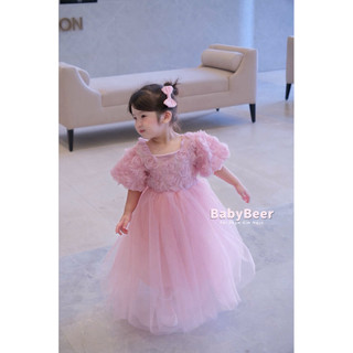 {chính phẩm_babybeer loại1} Váy Hoa Hồng phối lưới cho bé/váy công chúa hồng cho bé 🌸