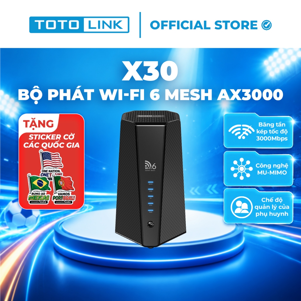 [Hỏa Tốc]Bộ phát wifi Mesh Wi-Fi 6 AX3000 Băng Tần Kép Gigabit TOTOLINK X30 1-Pack, Tốc độ siêu khủng