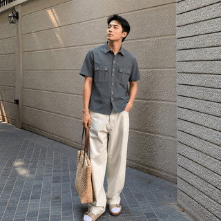 Áo sơ mi nam Tay Ngắn Kaki  Form Rộng 2 Túi Hộp Phong Cách Hàn Quốc SM104
