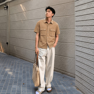 Áo sơ mi nam Tay Ngắn Kaki  Form Rộng 2 Túi Hộp Phong Cách Hàn Quốc SM104