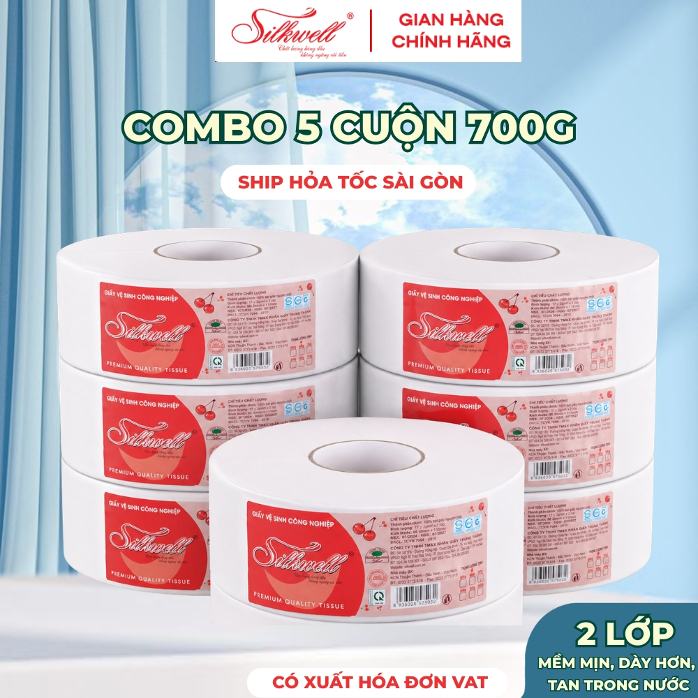[HỎA TỐC 5 CUỘN] Giấy Vệ Sinh Công Nghiệp Silkwell, Giấy Vệ Sinh 700g/2 Lớp - Mềm Mịn Tan Trong Nước