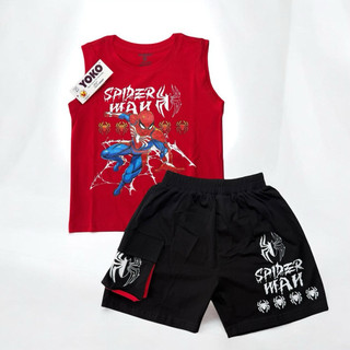 Bộ Quần Áo Thun Cotton 4 Chiều Cao Cấp Sát Nách In spider man Cho Bé Trai từ 13 - 27Kg - hãng YOKO