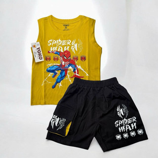 Bộ Quần Áo Thun Cotton 4 Chiều Cao Cấp Sát Nách In spider man Cho Bé Trai từ 13 - 27Kg - hãng YOKO
