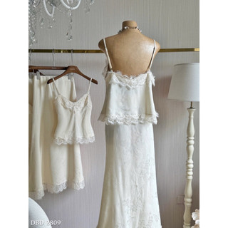 (SẴN S) Set Lụa Ren Áo 2 Dây Mix Chân Váy Maxi Chuẩn Linh Hoàng