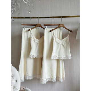 (SẴN S) Set Lụa Ren Áo 2 Dây Mix Chân Váy Maxi Chuẩn Linh Hoàng