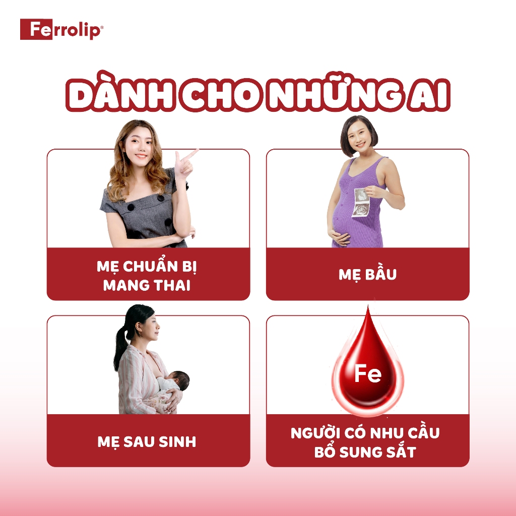 Sắt Ferrolip - Sắt ngon vị chanh dễ uống, dành cho mẹ bầu & người trưởng thành - Hộp 20 gói