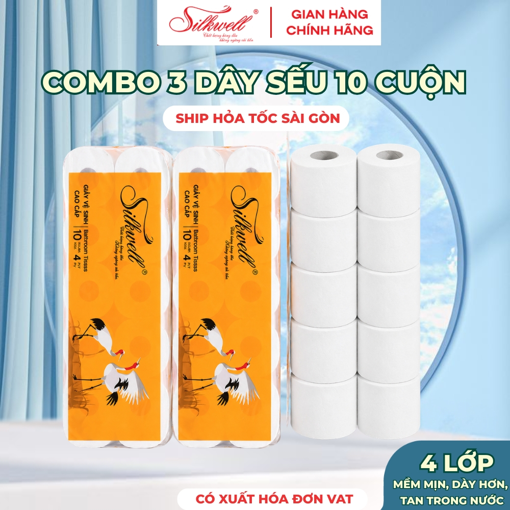 [HỎA TỐC] Giấy Vệ Sinh Silkwell Sếu 10 Cuộn/4 Lớp Có Lõi - Siêu Dai Mềm Mịn, Tan Trong Nước