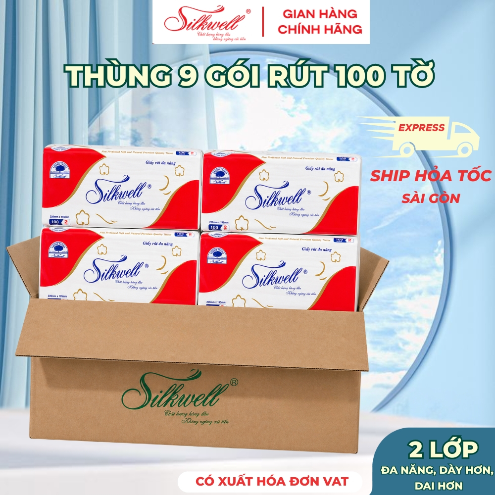 [HỎA TỐC] Khăn Giấy Rút Đa Năng Silkwell 100 Tờ/Gói/2 Lớp Thùng 9/18 Gói - Thấm Dầu Mỡ, Đa Năng
